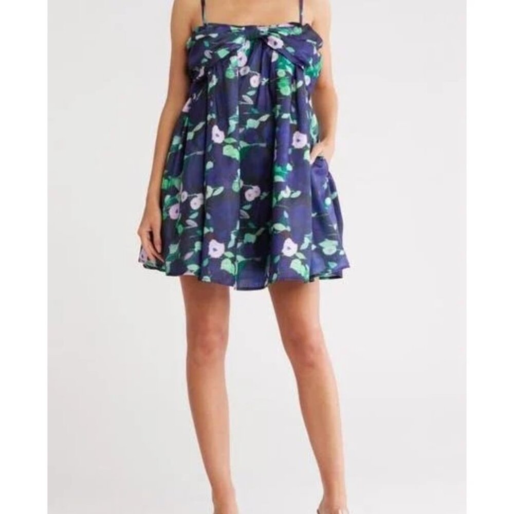 Hutch Bow Babydoll  Mini Dress Navy Blue Floral- SZ S,M,L,XL-NWT